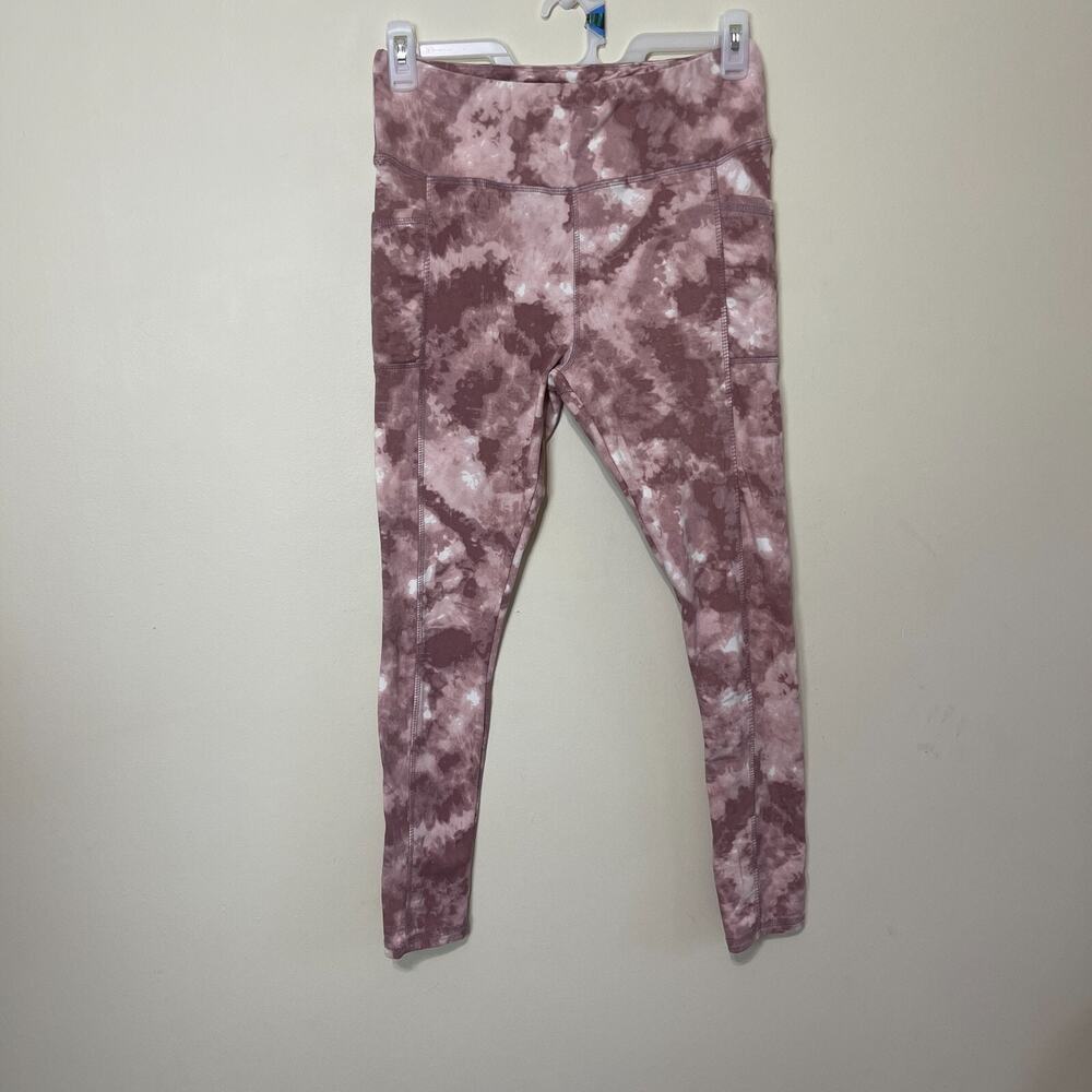 Tie-Dye Leggings For Women Stretchable Comfy Pants Active Wear Mauve White LARGE